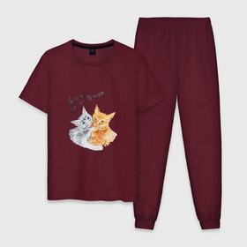 Мужская пижама хлопок с принтом Кусь это по любви коты в Курске, 100% хлопок | брюки и футболка прямого кроя, без карманов, на брюках мягкая резинка на поясе и по низу штанин
 | Тематика изображения на принте: 