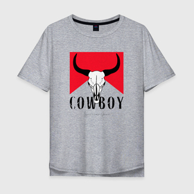 Мужская футболка хлопок Oversize с принтом Череп буйвола:Cowboy в Петрозаводске, 100% хлопок | свободный крой, круглый ворот, “спинка” длиннее передней части | 