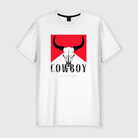Мужская футболка хлопок Slim с принтом Череп буйвола:Cowboy в Петрозаводске, 92% хлопок, 8% лайкра | приталенный силуэт, круглый вырез ворота, длина до линии бедра, короткий рукав | 