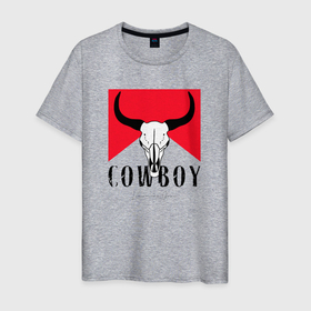 Мужская футболка хлопок с принтом Череп буйвола:Cowboy в Петрозаводске, 100% хлопок | прямой крой, круглый вырез горловины, длина до линии бедер, слегка спущенное плечо. | 