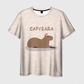 Мужская футболка 3D с принтом Капибара с птичкой на отдыхе в Новосибирске, 100% полиэфир | прямой крой, круглый вырез горловины, длина до линии бедер | 