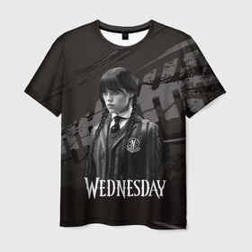 Мужская футболка 3D с принтом Wednesday black and white в Кировске, 100% полиэфир | прямой крой, круглый вырез горловины, длина до линии бедер | 