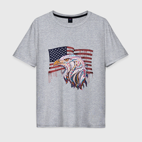 Мужская футболка хлопок Oversize с принтом American eagle в Белгороде, 100% хлопок | свободный крой, круглый ворот, “спинка” длиннее передней части | Тематика изображения на принте: 