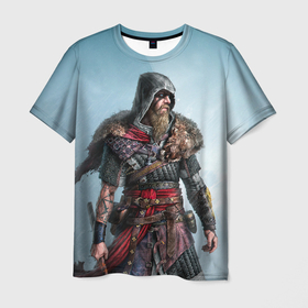 Мужская футболка 3D с принтом Ассасин викинг в Кировске, 100% полиэфир | прямой крой, круглый вырез горловины, длина до линии бедер | 