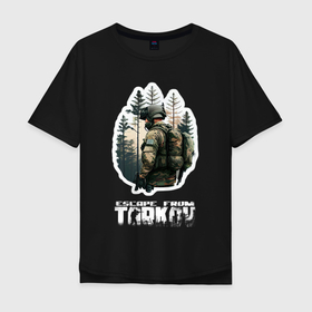 Мужская футболка хлопок Oversize с принтом Escape from Tarkov, солдат в лесу в Тюмени, 100% хлопок | свободный крой, круглый ворот, “спинка” длиннее передней части | 