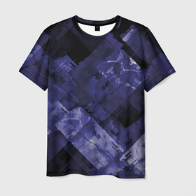 Мужская футболка 3D с принтом Синие, чёрные и белые полоски в Санкт-Петербурге, 100% полиэфир | прямой крой, круглый вырез горловины, длина до линии бедер | 