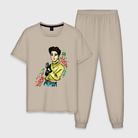 Мужская пижама хлопок с принтом Бан Чан стрей кидс в Тюмени, 100% хлопок | брюки и футболка прямого кроя, без карманов, на брюках мягкая резинка на поясе и по низу штанин
 | 