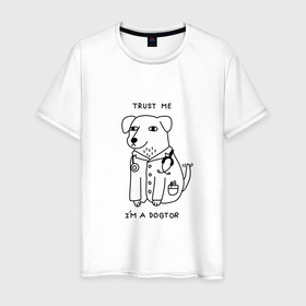 Мужская футболка хлопок с принтом Dogtor   собака врач в Екатеринбурге, 100% хлопок | прямой крой, круглый вырез горловины, длина до линии бедер, слегка спущенное плечо. | Тематика изображения на принте: 