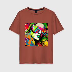 Женская футболка хлопок Oversize с принтом Женское лицо в солнцезащитных очках, граффити поп арт в Кировске, 100% хлопок | свободный крой, круглый ворот, спущенный рукав, длина до линии бедер
 | 