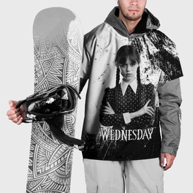 Накидка на куртку 3D с принтом Wednesday black and white в Курске, 100% полиэстер |  | 