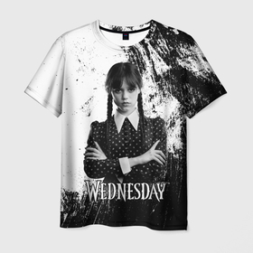 Мужская футболка 3D с принтом Wednesday black  and white в Кировске, 100% полиэфир | прямой крой, круглый вырез горловины, длина до линии бедер | 