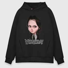 Мужское худи Oversize хлопок с принтом Уэнсдэй  рисунок в городе Новоалтайск, френч-терри — 70% хлопок, 30% полиэстер. Мягкий теплый начес внутри —100% хлопок | боковые карманы, эластичные манжеты и нижняя кромка, капюшон на магнитной кнопке | Тематика изображения на принте: 