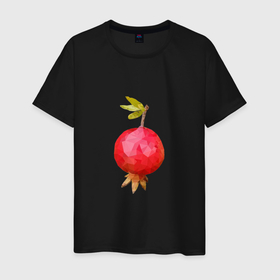 Мужская футболка хлопок с принтом Красный гранат с листьями в Петрозаводске, 100% хлопок | прямой крой, круглый вырез горловины, длина до линии бедер, слегка спущенное плечо. | 