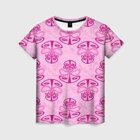Женская футболка 3D с принтом Розовый орнамент в Кировске, 100% полиэфир ( синтетическое хлопкоподобное полотно) | прямой крой, круглый вырез горловины, длина до линии бедер | 
