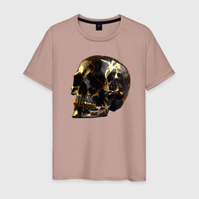 Мужская футболка хлопок с принтом Золотой череп , 100% хлопок | прямой крой, круглый вырез горловины, длина до линии бедер, слегка спущенное плечо. | 