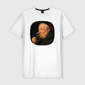 Мужская футболка хлопок Slim с принтом Картина ренессанса   Эдуард фон Грютцнер   монах в Новосибирске, 92% хлопок, 8% лайкра | приталенный силуэт, круглый вырез ворота, длина до линии бедра, короткий рукав | Тематика изображения на принте: 