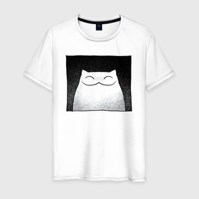 Мужская футболка хлопок с принтом Мрачный кот доволен в Екатеринбурге, 100% хлопок | прямой крой, круглый вырез горловины, длина до линии бедер, слегка спущенное плечо. | 