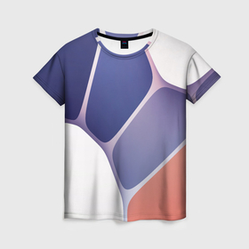 Женская футболка 3D с принтом Узор из синих, фиолетовых, белых и оранжевых камней в Тюмени, 100% полиэфир ( синтетическое хлопкоподобное полотно) | прямой крой, круглый вырез горловины, длина до линии бедер | 