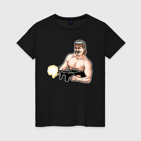 Женская футболка хлопок с принтом Сталин боевой в Курске, 100% хлопок | прямой крой, круглый вырез горловины, длина до линии бедер, слегка спущенное плечо | 