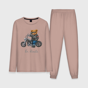Мужская пижама с лонгсливом хлопок с принтом Крутой мотоциклист медведь в Курске,  |  | 