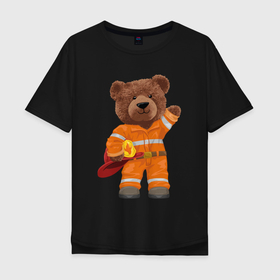 Мужская футболка хлопок Oversize с принтом Пожарный медведь в Белгороде, 100% хлопок | свободный крой, круглый ворот, “спинка” длиннее передней части | 