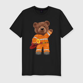 Мужская футболка хлопок Slim с принтом Пожарный медведь в Белгороде, 92% хлопок, 8% лайкра | приталенный силуэт, круглый вырез ворота, длина до линии бедра, короткий рукав | 