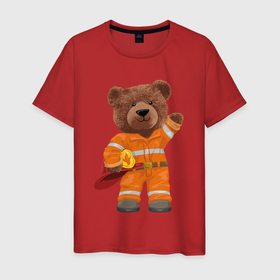Мужская футболка хлопок с принтом Пожарный медведь в Екатеринбурге, 100% хлопок | прямой крой, круглый вырез горловины, длина до линии бедер, слегка спущенное плечо. | 