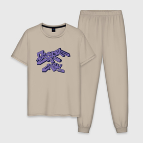 Мужская пижама хлопок с принтом Graffiti Angry Man в Тюмени, 100% хлопок | брюки и футболка прямого кроя, без карманов, на брюках мягкая резинка на поясе и по низу штанин
 | 