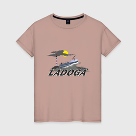 Женская футболка хлопок с принтом Ладога с изображением десантного тендера в Екатеринбурге, 100% хлопок | прямой крой, круглый вырез горловины, длина до линии бедер, слегка спущенное плечо | 