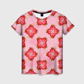 Женская футболка 3D с принтом Красный фрукт в Тюмени, 100% полиэфир ( синтетическое хлопкоподобное полотно) | прямой крой, круглый вырез горловины, длина до линии бедер | 