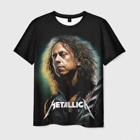 Мужская футболка 3D с принтом Гитарист Metallica Кирк Хэмметт в Тюмени, 100% полиэфир | прямой крой, круглый вырез горловины, длина до линии бедер | 