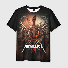Мужская футболка 3D с принтом Metallica гитара и логотип в Белгороде, 100% полиэфир | прямой крой, круглый вырез горловины, длина до линии бедер | 