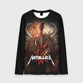 Мужской лонгслив 3D с принтом Metallica гитара и логотип в Санкт-Петербурге, 100% полиэстер | длинные рукава, круглый вырез горловины, полуприлегающий силуэт | 