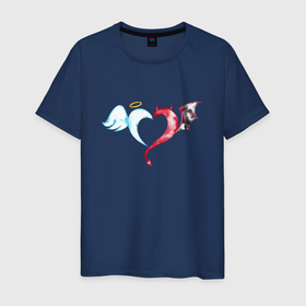 Мужская футболка хлопок с принтом Ангел и Демон Сердце в Курске, 100% хлопок | прямой крой, круглый вырез горловины, длина до линии бедер, слегка спущенное плечо. | 