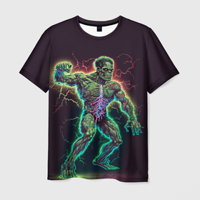 Мужская футболка 3D с принтом Электрический зомби , 100% полиэфир | прямой крой, круглый вырез горловины, длина до линии бедер | 