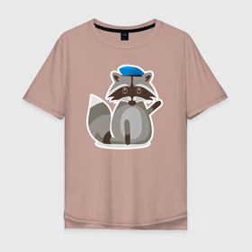 Мужская футболка хлопок Oversize с принтом Боевой енот приветствует в Курске, 100% хлопок | свободный крой, круглый ворот, “спинка” длиннее передней части | 