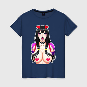 Женская футболка хлопок с принтом Аниме девушка, ахегао с цензурой в Курске, 100% хлопок | прямой крой, круглый вырез горловины, длина до линии бедер, слегка спущенное плечо | 