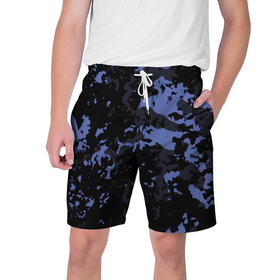 Мужские шорты 3D с принтом Тёмно синий камуфляж в Кировске,  полиэстер 100% | прямой крой, два кармана без застежек по бокам. Мягкая трикотажная резинка на поясе, внутри которой широкие завязки. Длина чуть выше колен | 