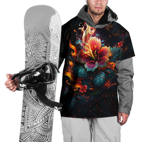 Накидка на куртку 3D с принтом Огненный цветок на темном фоне в Петрозаводске, 100% полиэстер |  | Тематика изображения на принте: 