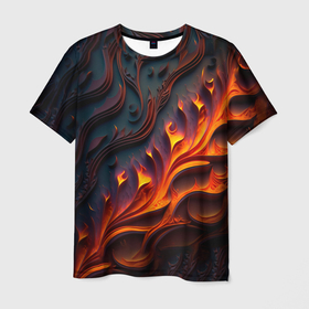 Мужская футболка 3D с принтом Огненный орнамент с языками пламени в Белгороде, 100% полиэфир | прямой крой, круглый вырез горловины, длина до линии бедер | 