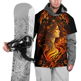 Накидка на куртку 3D с принтом Девушка в стиле ар нуво с огнем и осенними листьями , 100% полиэстер |  | Тематика изображения на принте: 