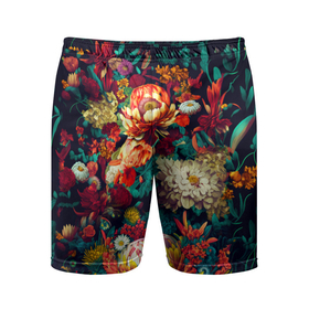 Мужские шорты спортивные с принтом Цветочный паттерн с цветами и листьями в Кировске,  |  | 