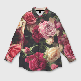 Мужская рубашка oversize 3D с принтом Нежные кустовые розы в Санкт-Петербурге,  |  | Тематика изображения на принте: 
