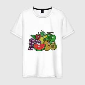 Мужская футболка хлопок с принтом Ягоды и фрукты в Санкт-Петербурге, 100% хлопок | прямой крой, круглый вырез горловины, длина до линии бедер, слегка спущенное плечо. | Тематика изображения на принте: 