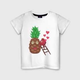 Детская футболка хлопок с принтом Фруктовая любовь в Санкт-Петербурге, 100% хлопок | круглый вырез горловины, полуприлегающий силуэт, длина до линии бедер | 