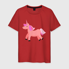 Мужская футболка хлопок с принтом Розовый добрый единорог в Кировске, 100% хлопок | прямой крой, круглый вырез горловины, длина до линии бедер, слегка спущенное плечо. | 