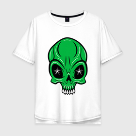 Мужская футболка хлопок Oversize с принтом Череп зелёного мутанта в Екатеринбурге, 100% хлопок | свободный крой, круглый ворот, “спинка” длиннее передней части | Тематика изображения на принте: 