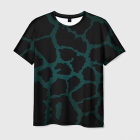 Мужская футболка 3D с принтом Чёрно тёмно зелёный пятнистый паттерн в Новосибирске, 100% полиэфир | прямой крой, круглый вырез горловины, длина до линии бедер | Тематика изображения на принте: 