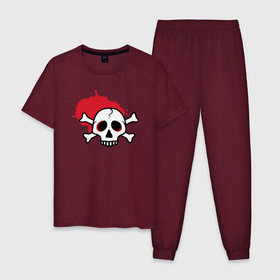 Мужская пижама хлопок с принтом Череп, кости и красная краска в Петрозаводске, 100% хлопок | брюки и футболка прямого кроя, без карманов, на брюках мягкая резинка на поясе и по низу штанин
 | 