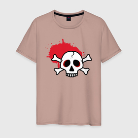 Мужская футболка хлопок с принтом Череп, кости и красная краска в Курске, 100% хлопок | прямой крой, круглый вырез горловины, длина до линии бедер, слегка спущенное плечо. | 